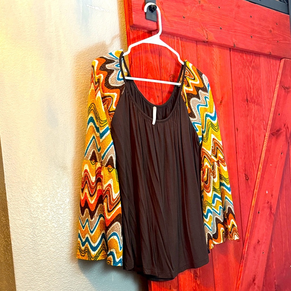 Voll Style Black Top with Vibrant Multicolor Sleeves
